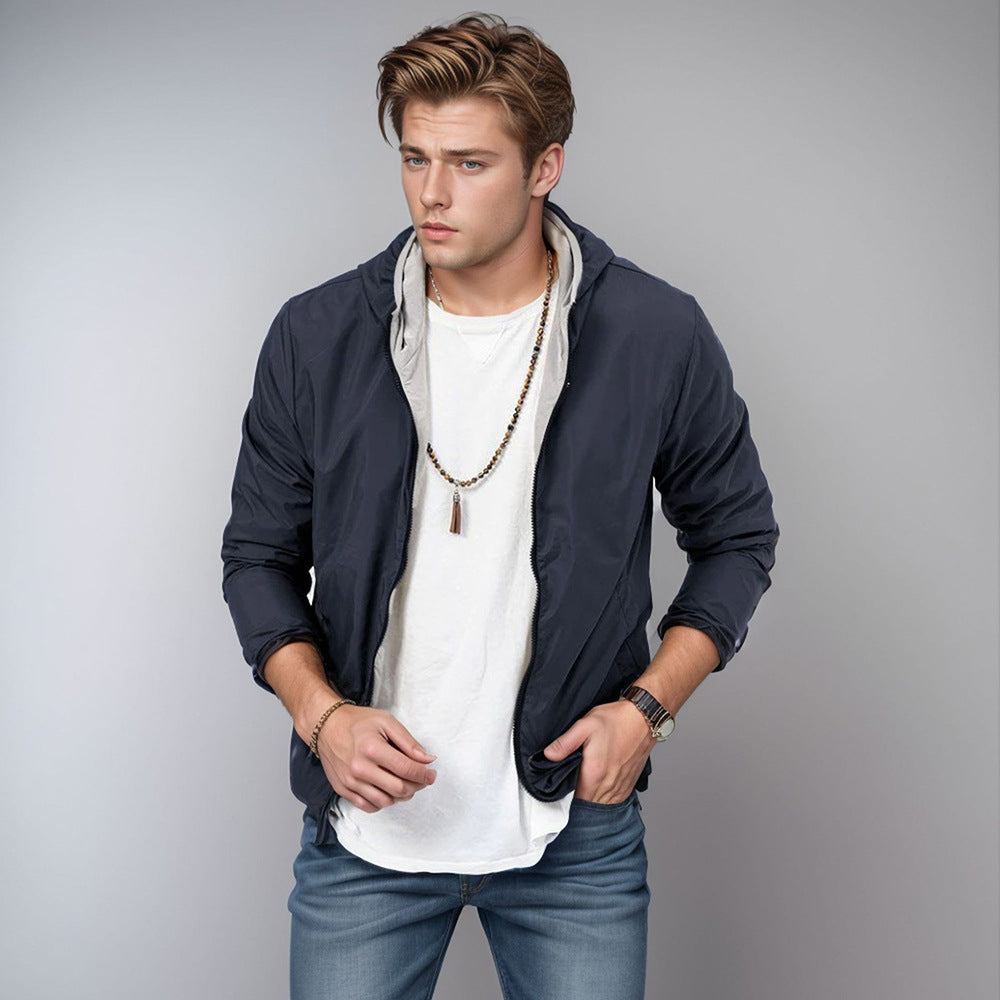Mens Clothing Solid Color Zipper Reversible Trendy Coat Best YouTube Store