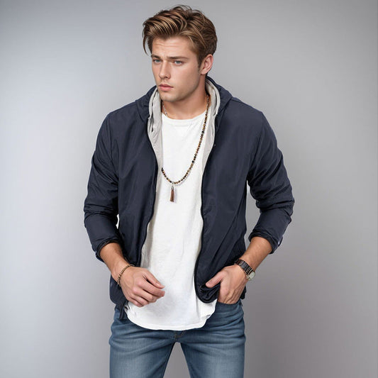 Mens Clothing Solid Color Zipper Reversible Trendy Coat Best YouTube Store