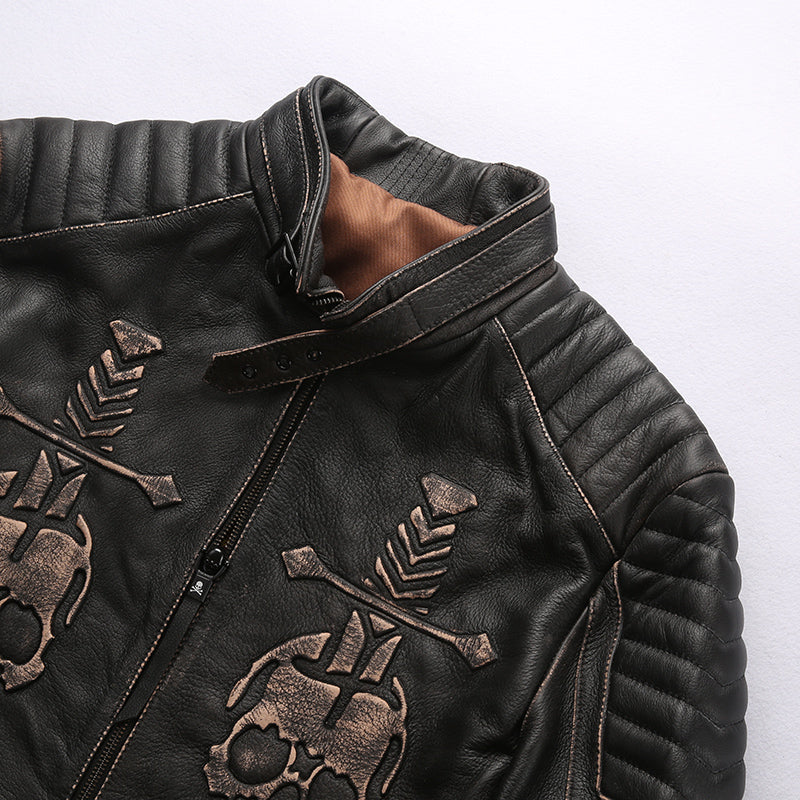 Genuine Leather Jacket Men's Top Layer Cowhide Frayed Jacket Best YouTube Store