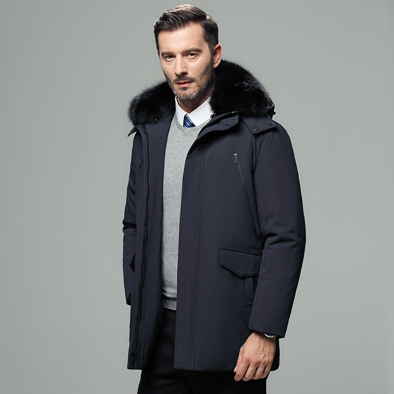 Thick Warm Down Jacket for Elderly Men with Fur Collar Pi-Mart