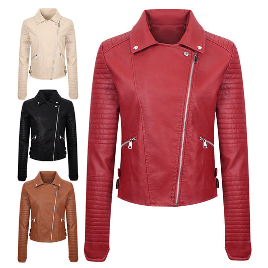 Women's Leather Clothing Coat Short Washed Slim Fit Best YouTube Store