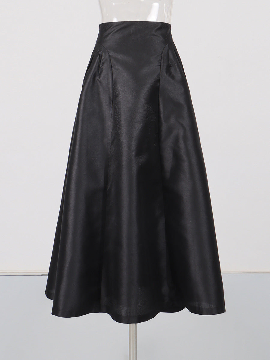 Irregularly Shaped Button-decorated Pleated Midi Skirt NorixaFashion.com