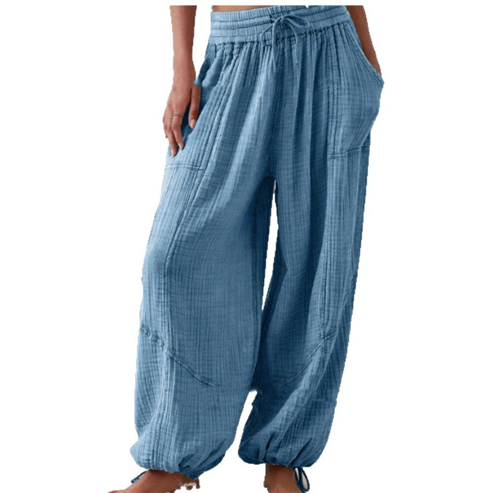Women's Lace-up Casual Wide-leg Loose Pants NorixaFashion.com