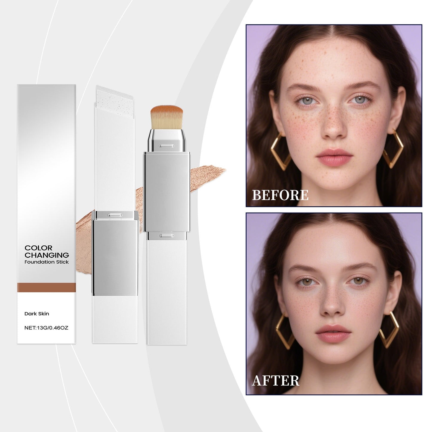 2-in-1 Color-Changing Foundation Stick Deep Skin Tone Tri Light Beauty