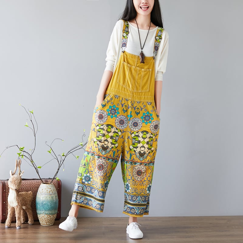 Printed Denim Wide-Leg Pants Pi-Mart