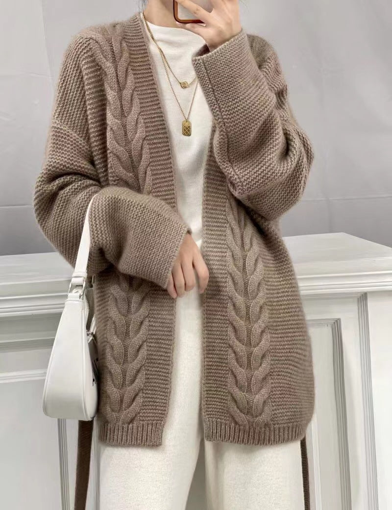Wool Knit Cardigan For Women Mid-length Autumnwinter Style Best YouTube Store
