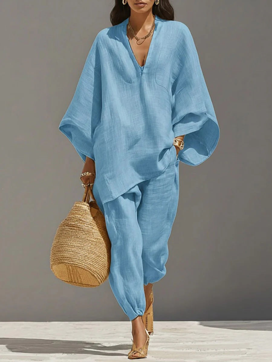 Women's Casual Loose Solid Color Shirt Set NorixaFashion.com