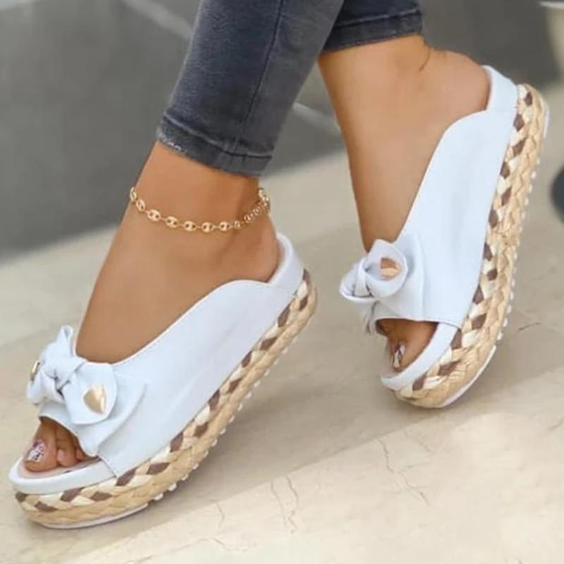Ladies Platform Casual Roman Bow Slippers LadyShow.Store