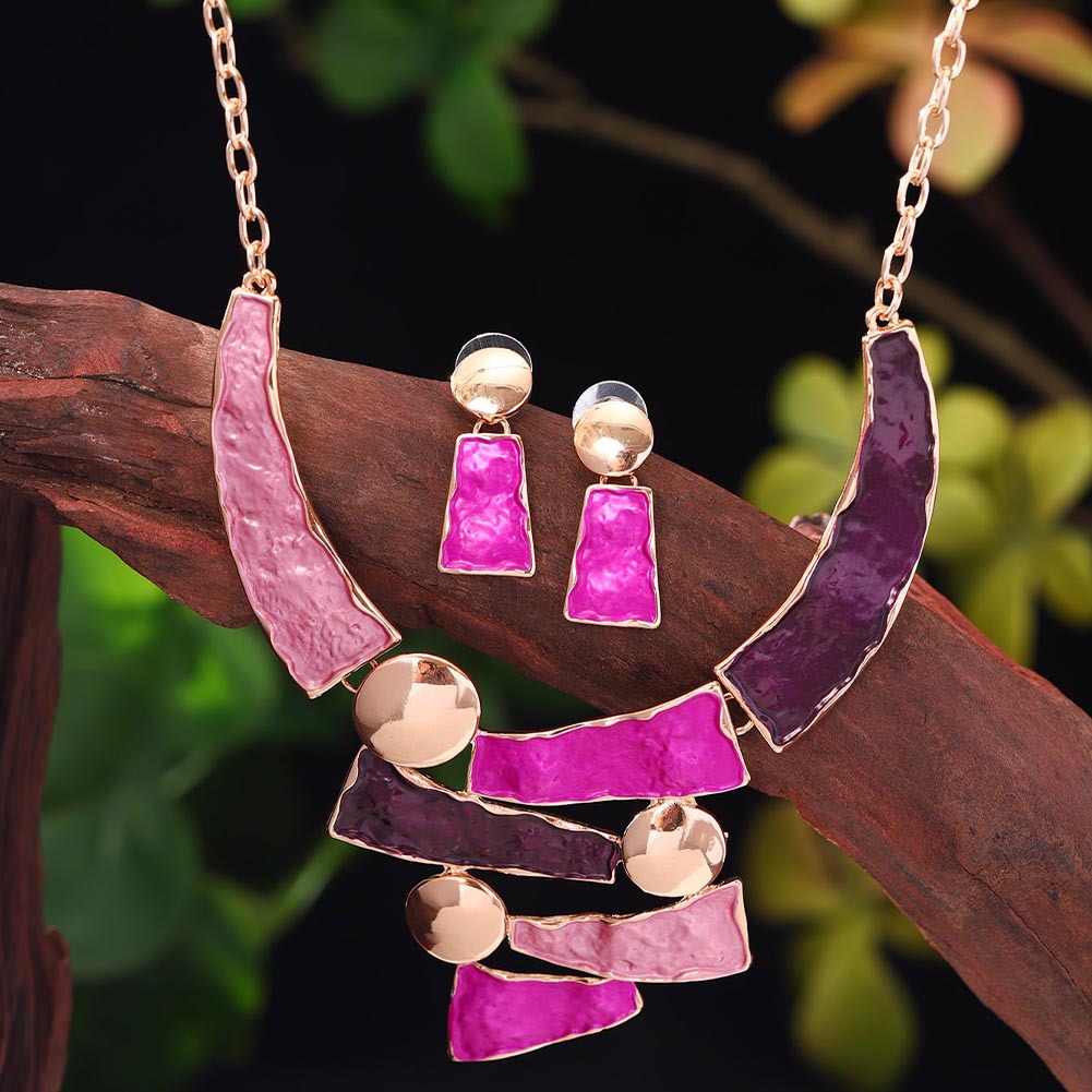 Female Colored Oil Geometric Irregular Earnail Necklace Set LadyShow.Store