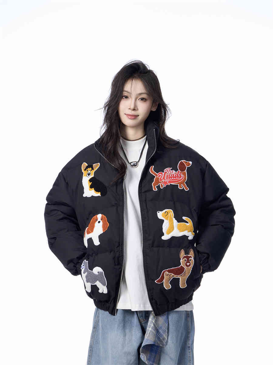 Women's Loose Retro Puppy Embroidered Cotton-padded Jacket