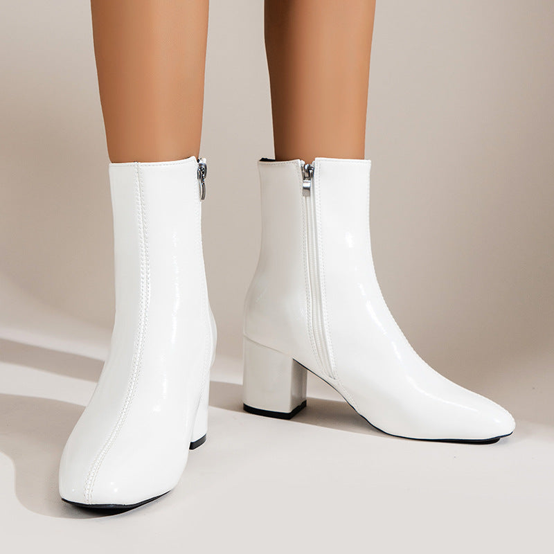 Chunky Heel Pointed Toe Boots With Side Zipper Fashion Mid-calf Boot For Women Shoes LadyShow.Store