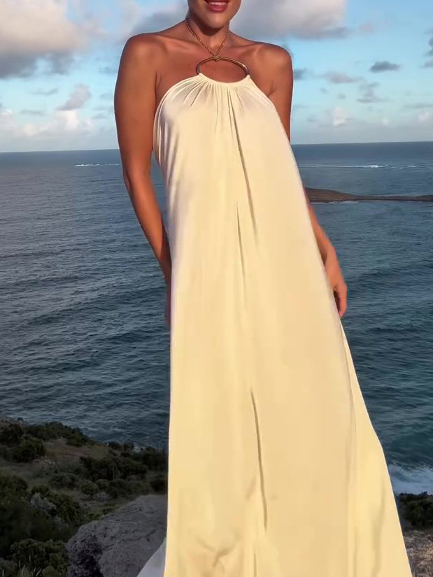 Circle Halter Loose Maxi Dress NorixaFashion.com