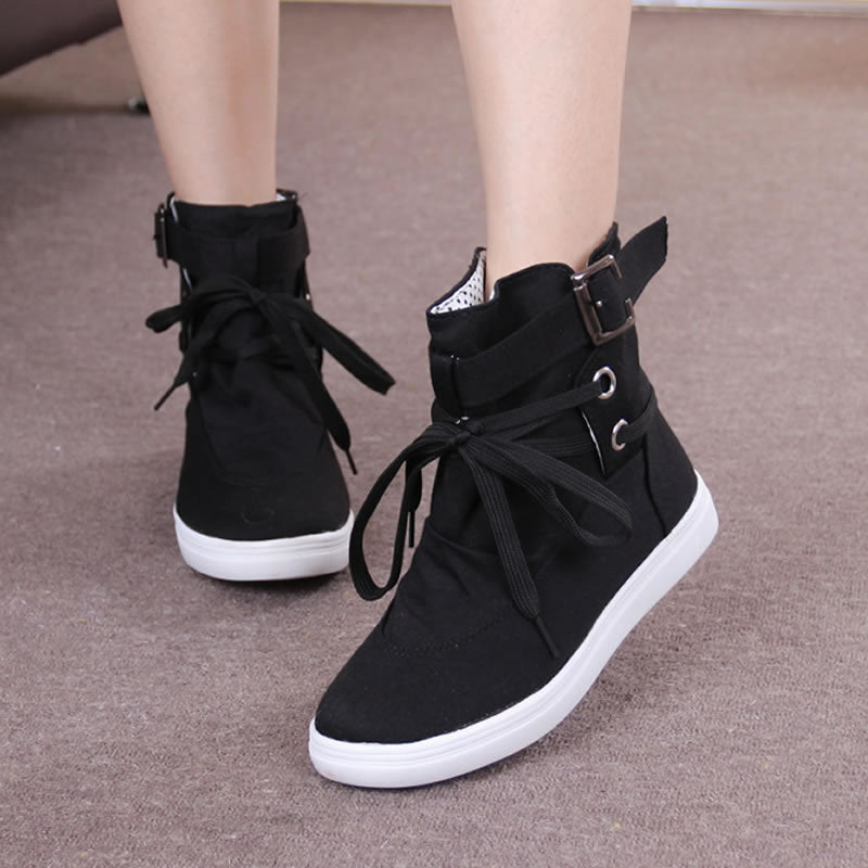 High-Top Shoes, Soft-Soled Shoes, Round Toe Lace-Up Student Flat-Bottomed Casual Women'S Short Boots LadyShow.Store