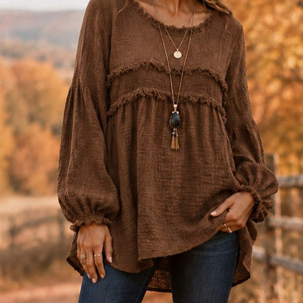 Casual Patchwork Tassel Fringe Crew-Neck T-Shirt Top NorixaFashion.com