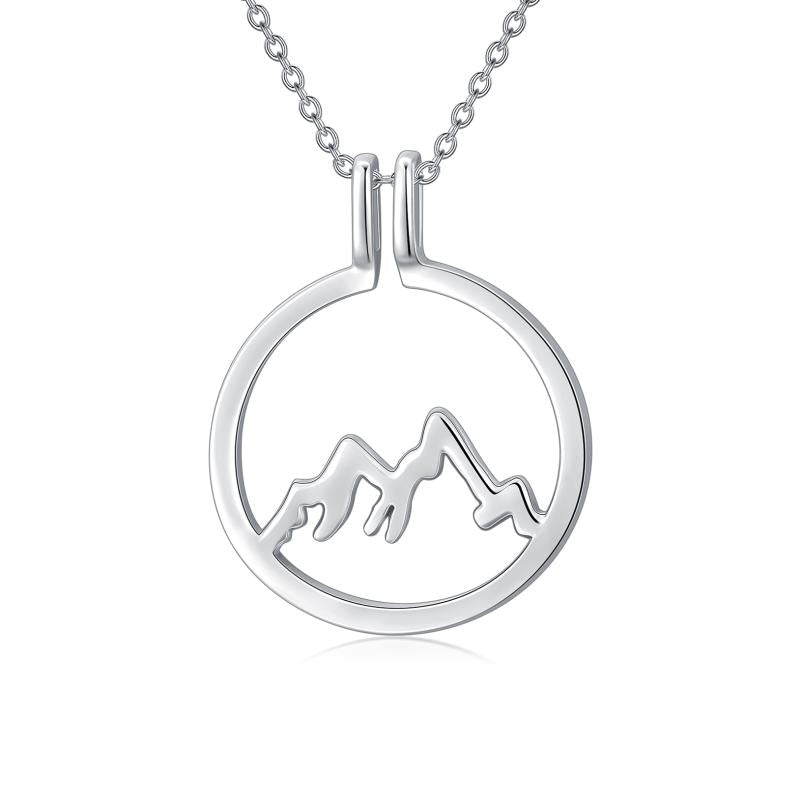 925 Sterling Silver Mountain Ring Holder Round Shape Pendant Necklace LadyShow.Store