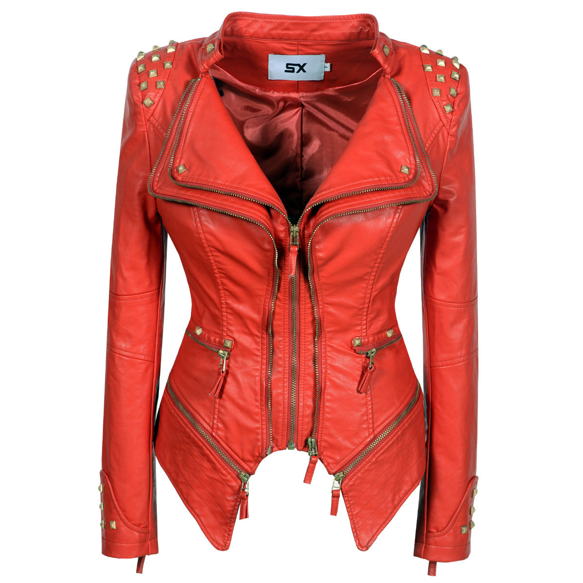 Women's Rivet Slim Washed Leather Motorcycle Jacket