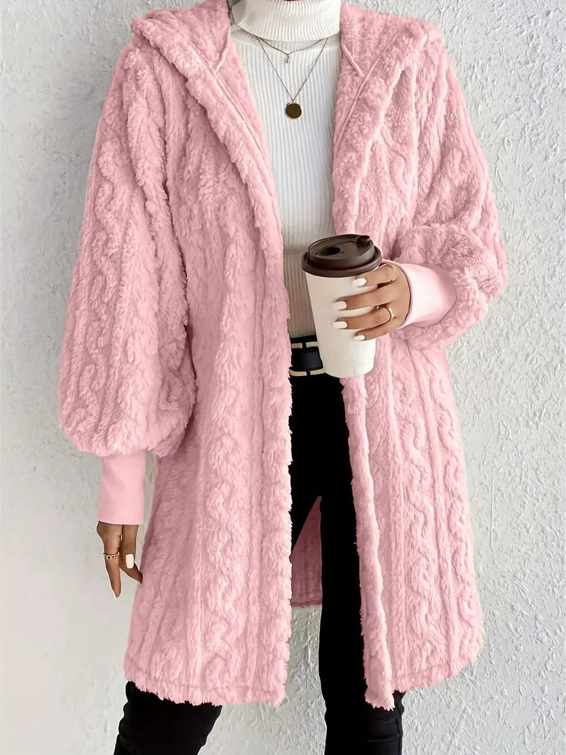 Hooded Double-sided Plush Cuff Thread Long Coat NorixaFashion.com