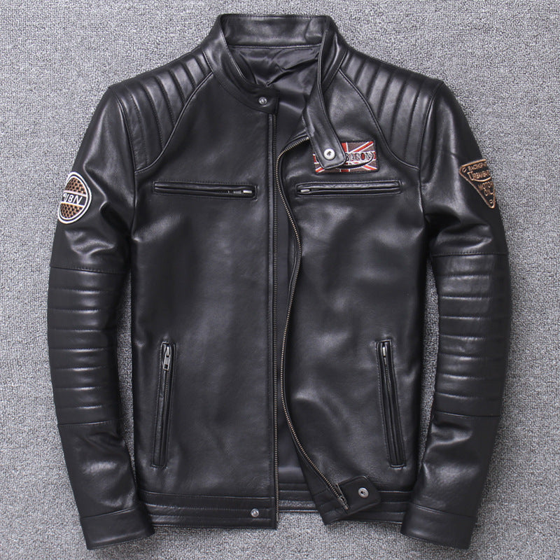 Men's Genuine Leather Motorcycle Jacket - Slim Fit Design Pi-Mart