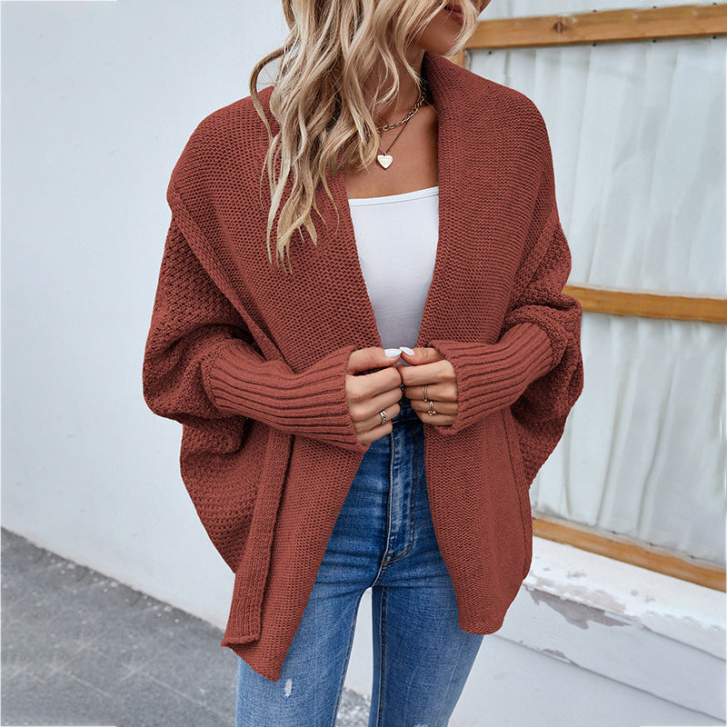 New Loose Knitted Sweater Solid Color Bat Sleeve Large Lapel Cardigan Autumn And Winter Fashion Jacket For Women Clothing LadyShow.Store
