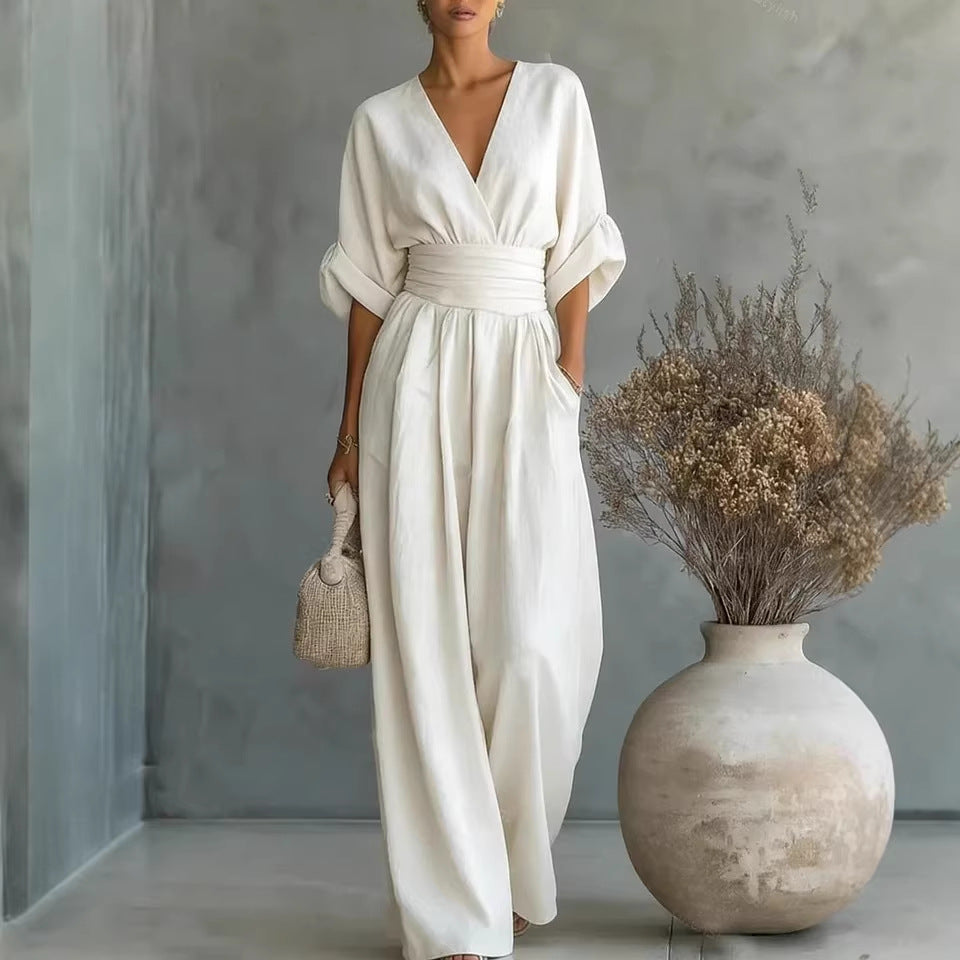 Waist-cinching V-neck Elegant Womens Jumpsuit LadyShow.Store