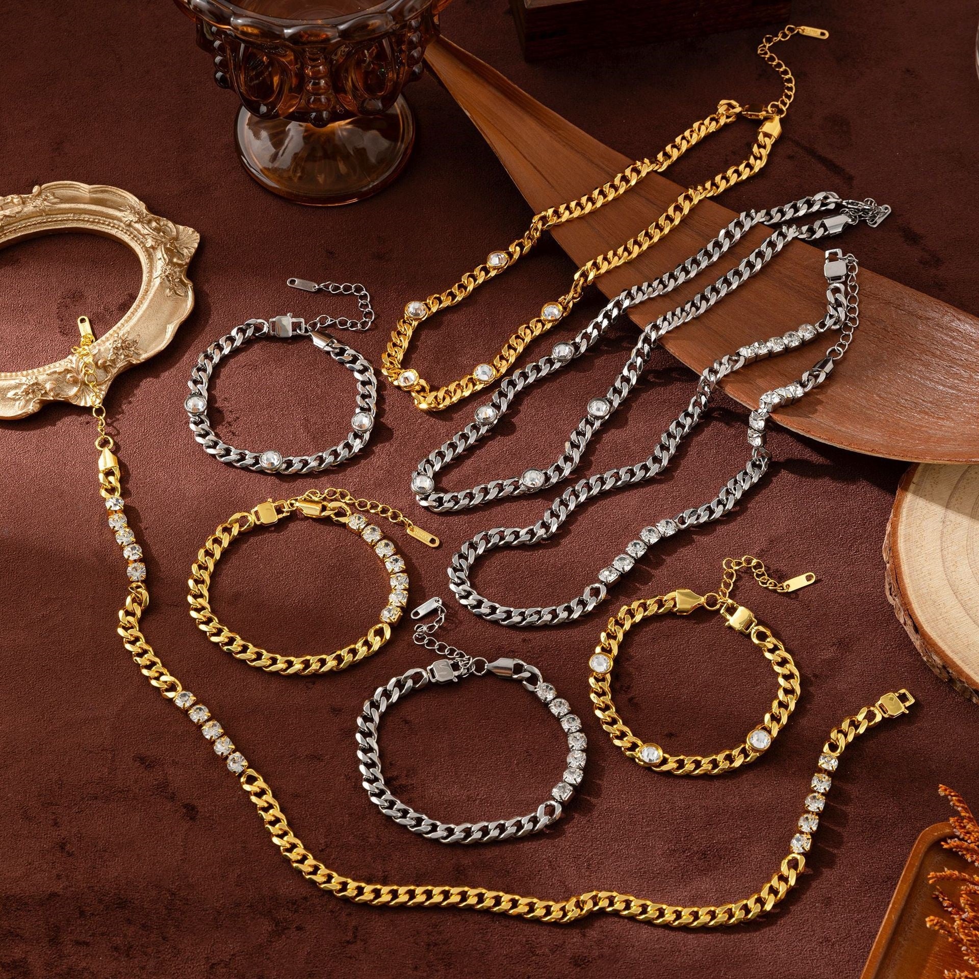 Electroplating Gold Hip-hop Titanium Steel Bracelet Necklace Color Protection LadyShow.Store