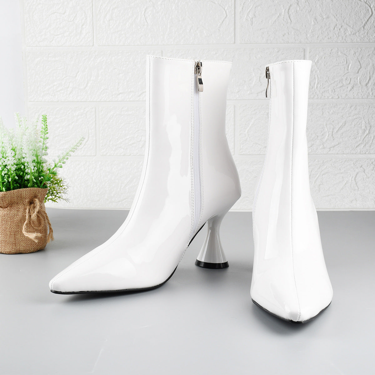 Women Boots Pointed Toe Ankle Boots Side Zipper Shoes LadyShow.Store