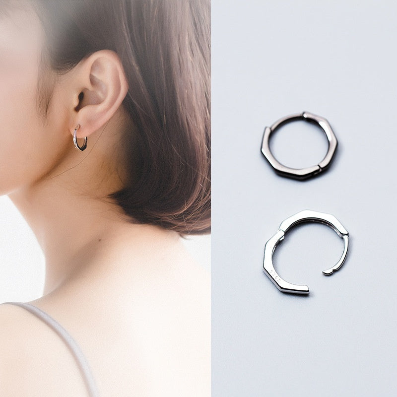S925 Silver Octagon Ear Clip Black LadyShow.Store