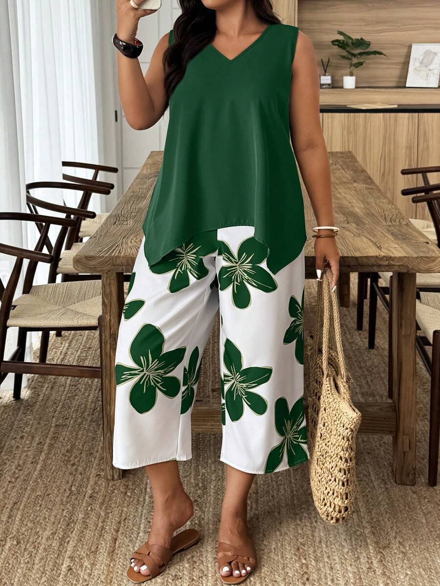 Women's Casual Elegant Printed Cropped Pants Set LadyShow.Store