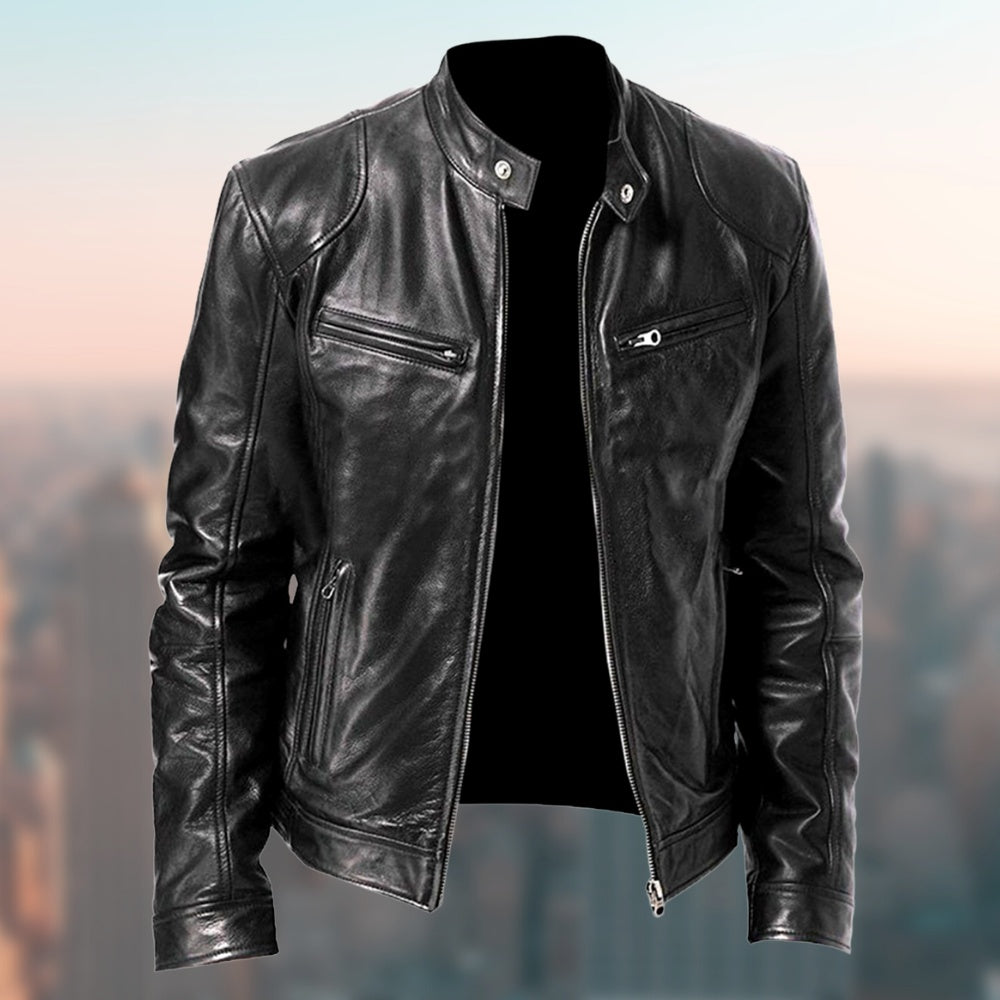 Gentleman's Warm Zipper Cardigan Pocket Decorated Pu Leather Coat LadyShow.Store
