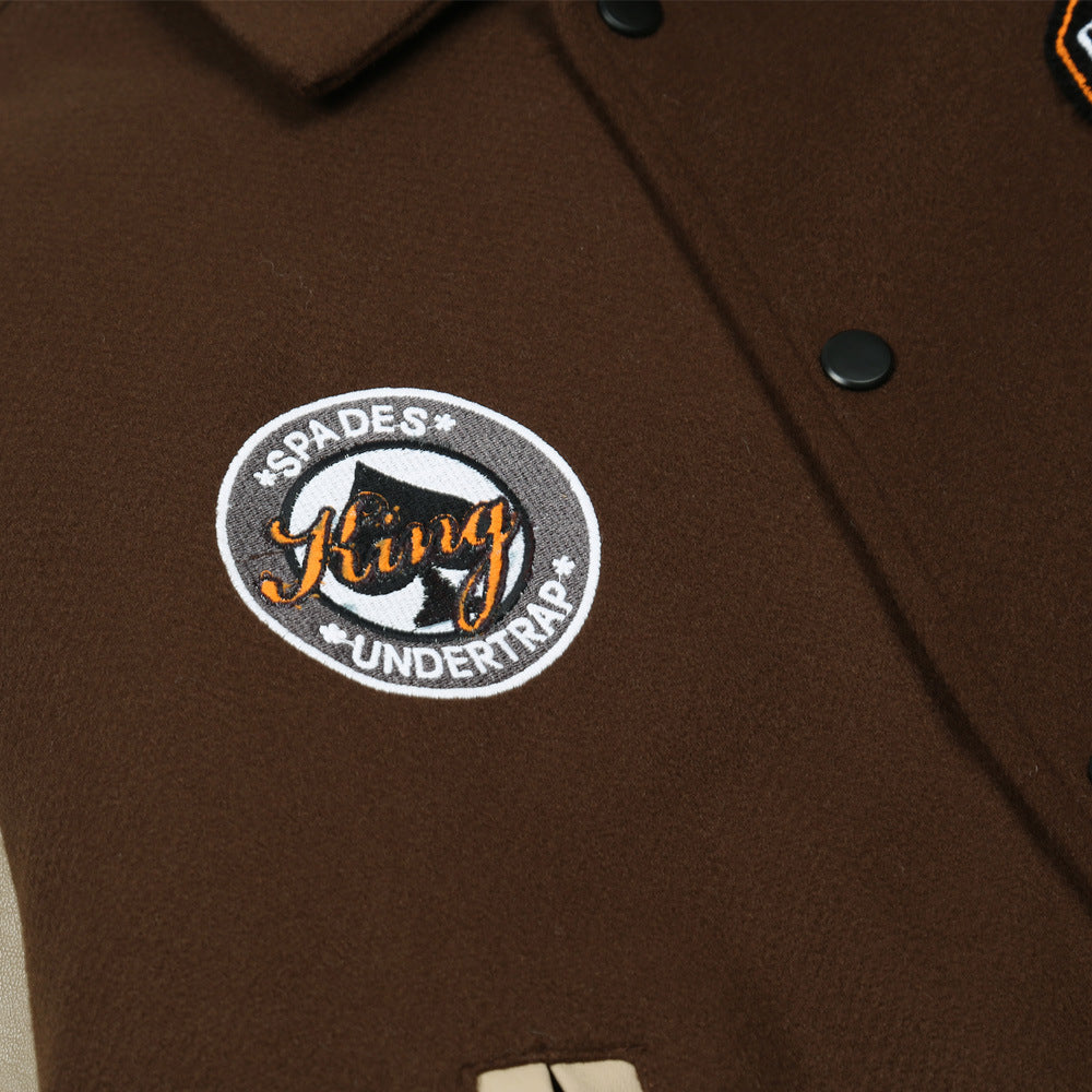 Embroidered PU Leather Sleeve Stitching Baseball Jacket Cotton Jacket Men Best YouTube Store