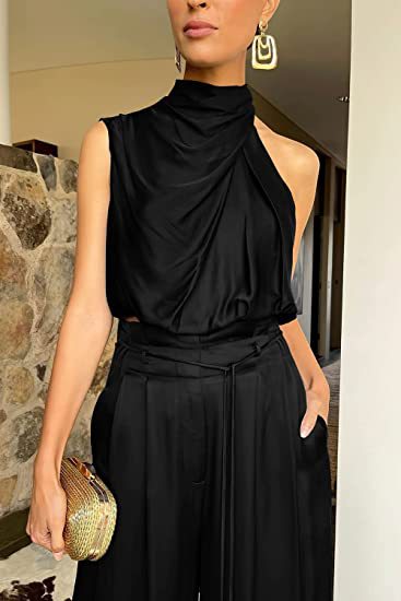 Summer Suits Casual Sleeveless Midriff-baring Top And Wide Leg Pants 2pcs Set Womens Clothing NorixaFashion.com