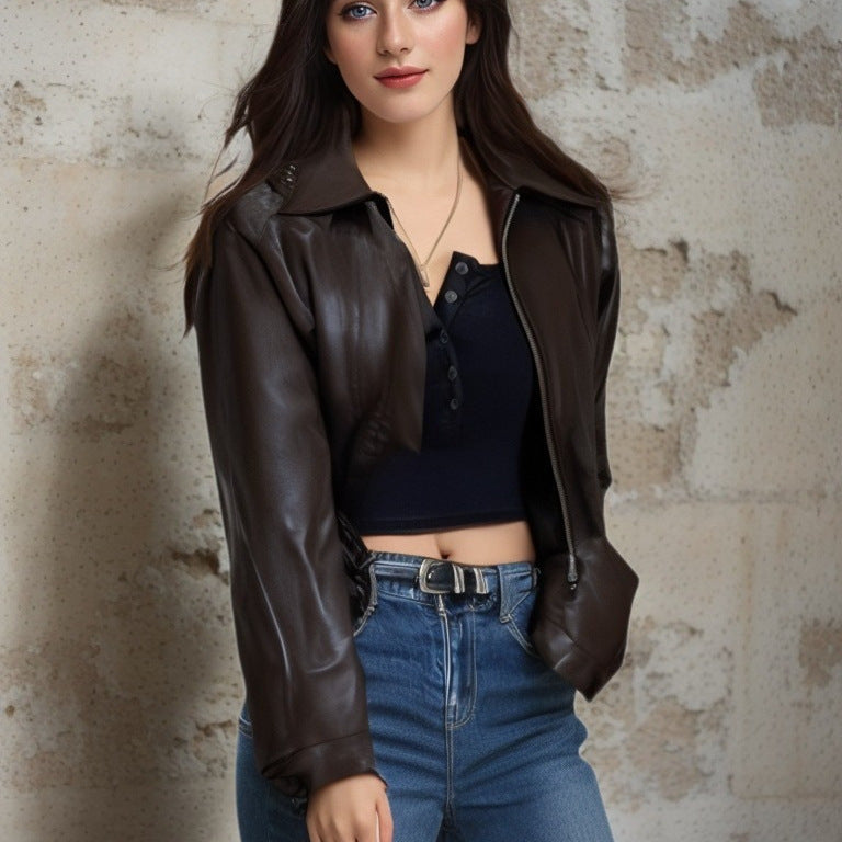 New Maillard Women's Motorcycle Clothing Cardigan Casual Jacket LadyShow.Store