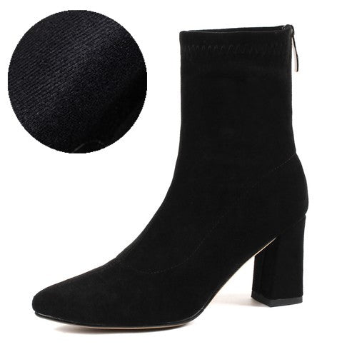 Women's Ankle Winter High-heeled Mid-tube Pointed Toe Thick-heeled Martin Boots LadyShow.Store