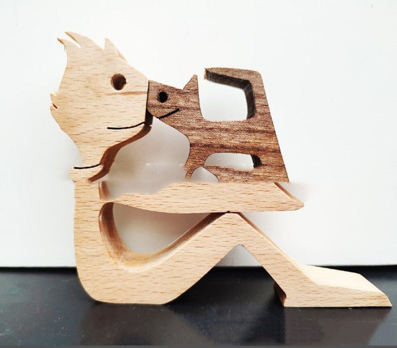 DIY Figurine Wood Dog Ornament Sculpture Home Decoration A Man A Dog Wood Sculpture Christmas Gifts Model Decor PearlNestDecor.com