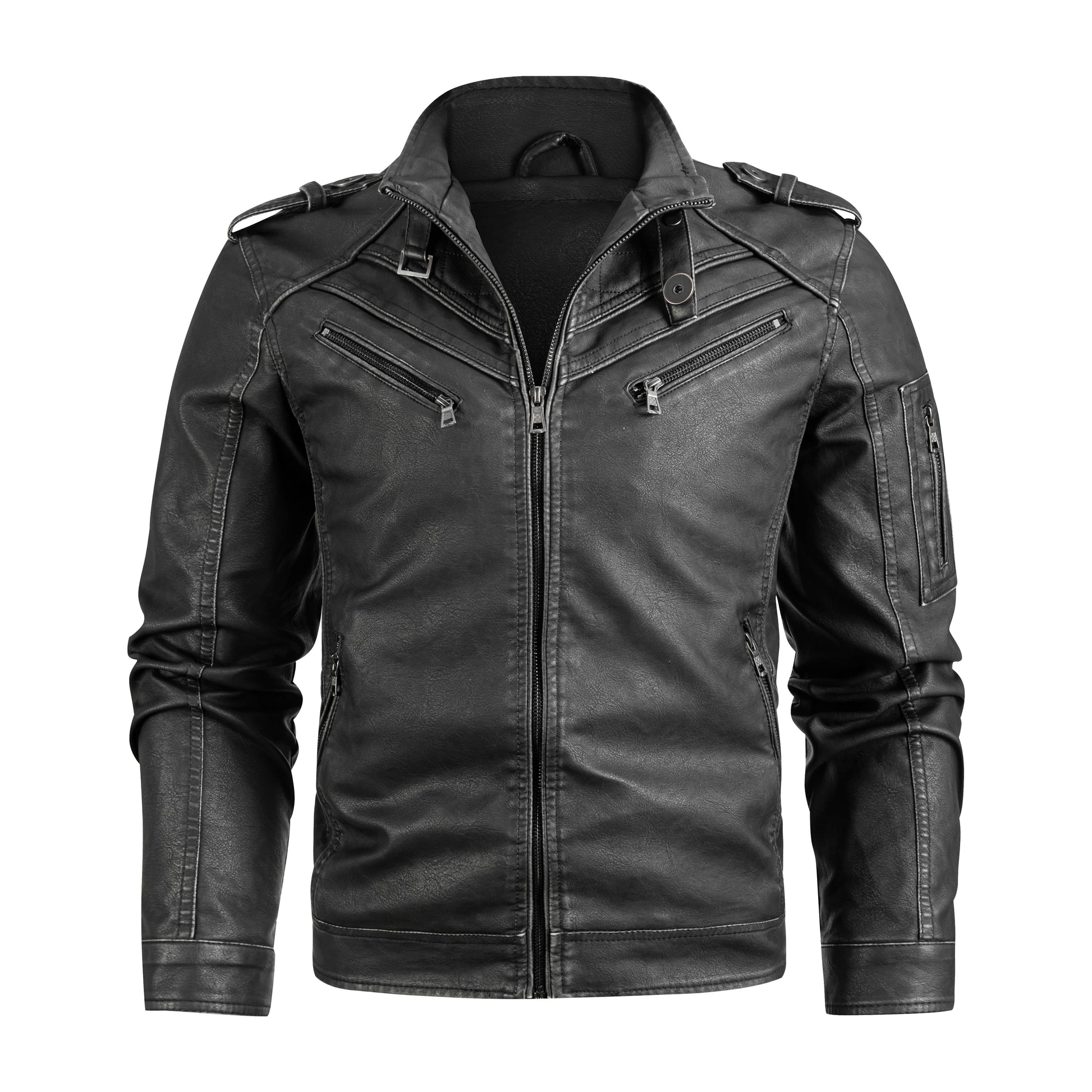 Men's Black Pu Leather Biker Jacket VINTAGE REAL MOTORCYCLE JACKETS FOR MEN LadyShow.Store