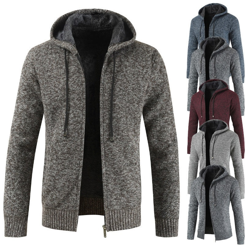 2026 Cross-Border Ebay Autumn And Winter New Men's Thickened Fleece Cardigan Sweater Men's Hooded Cardigan Jacket NorixaFashion.com