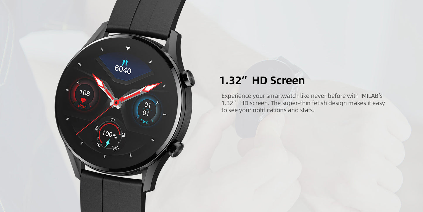 IMILAB W12 Smart Watch For Men Women Bluetooth Sports Fitness Tracker Heart Rate IP68 Waterproof -Black Best YouTube Store