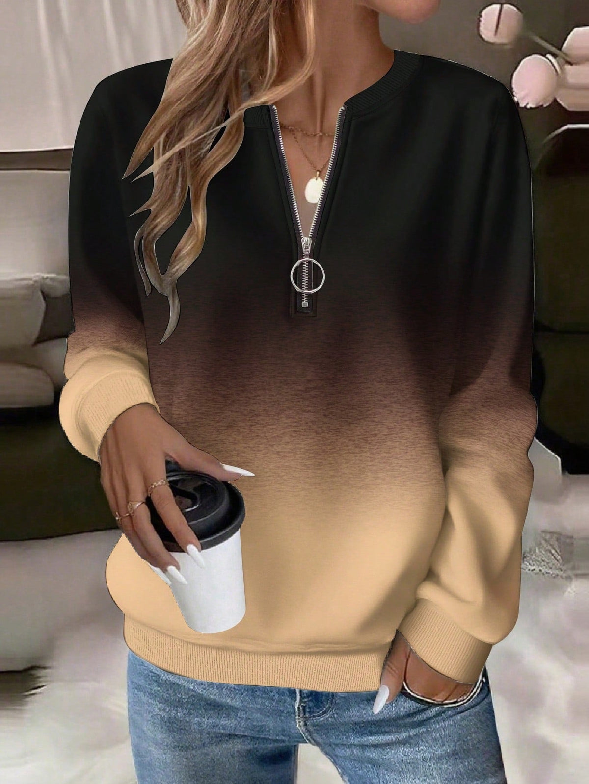 2026 Fashion European And American Trend New Loose HalfZip Casual Women's Long Sleeve Hoodie NorixaFashion.com