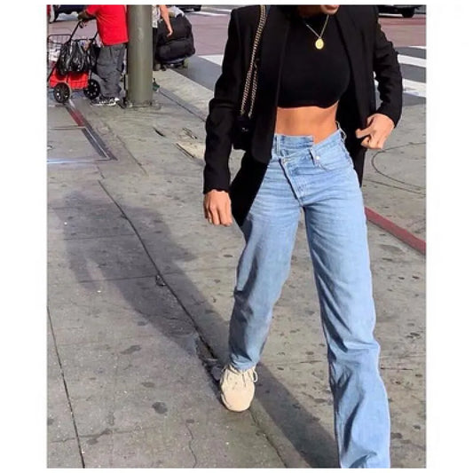 Loose Asymmetrical Denim Pants Pi-Mart