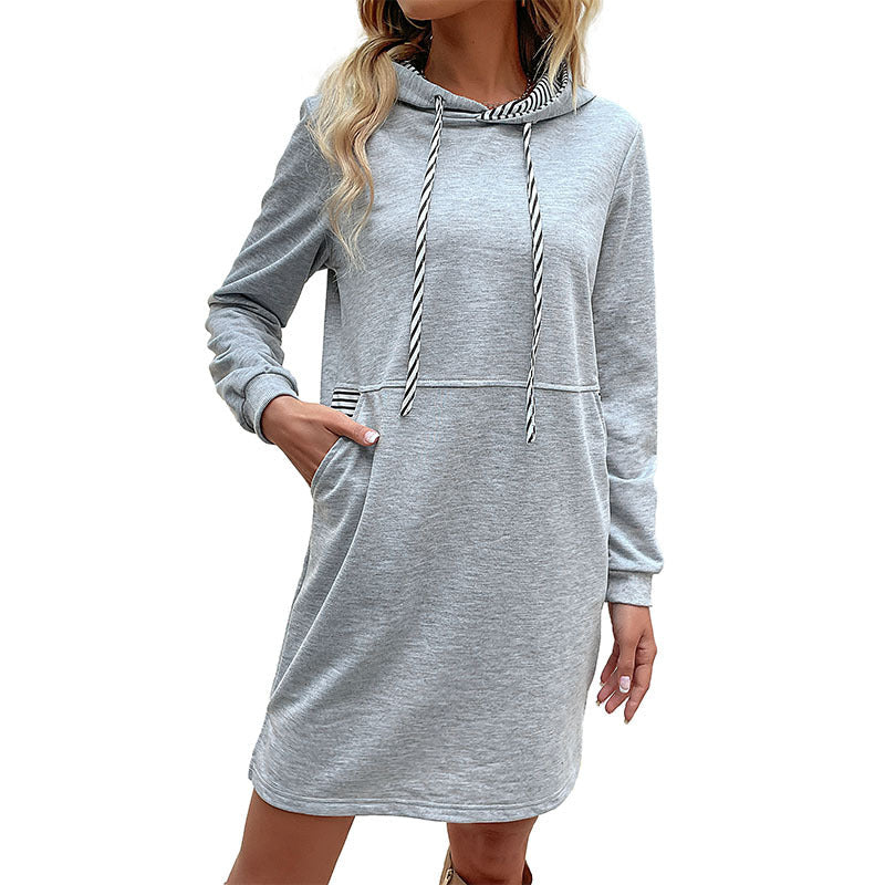 Foreign Trade Women's Clothing Striped Patchwork Hoodie Skirt LadyShow.Store