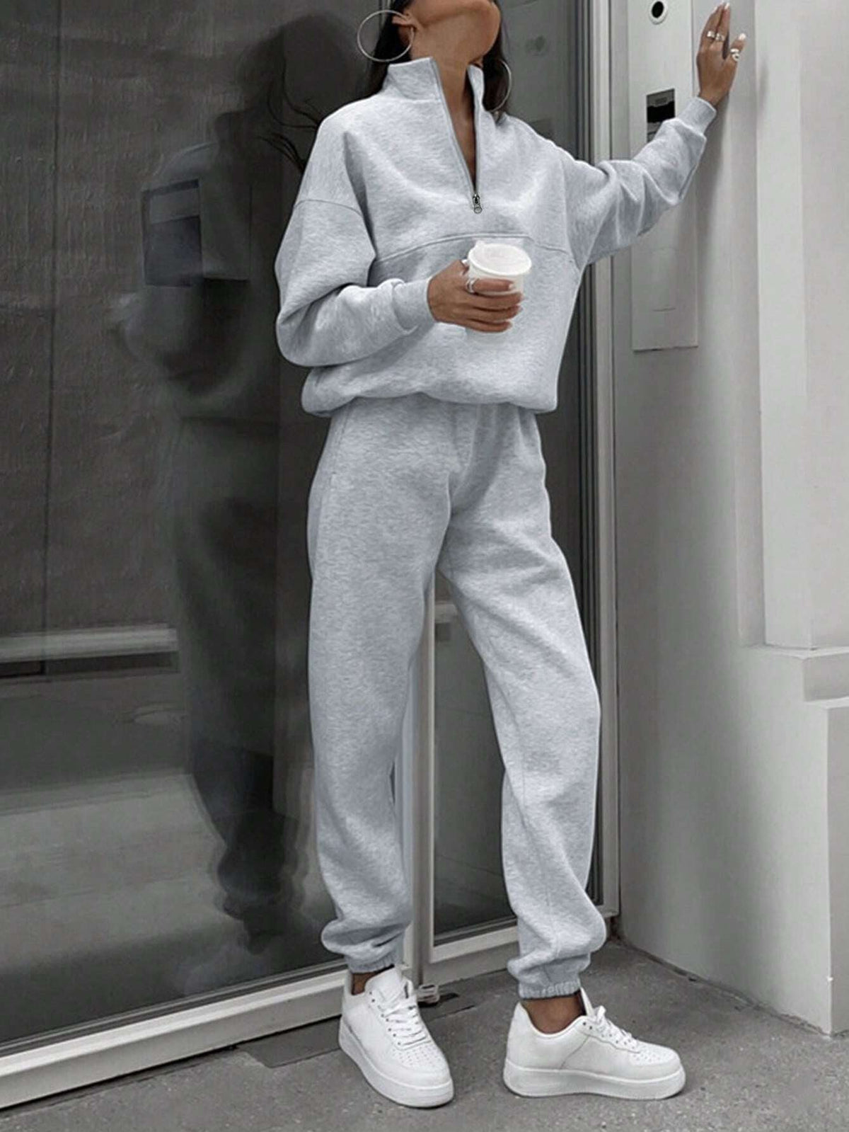 Long-sleeved Sports Sweatshirt Suit Fashion Stand-up Collar Zip-up Top And Elastic Band Trousers With Pocket Srping Fall Clothing For Women NorixaFashion.com