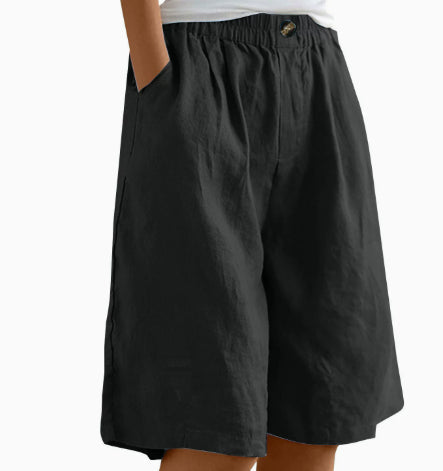 Women's Cotton And Linen Cropped Loose High Waist Shorts NorixaFashion.com