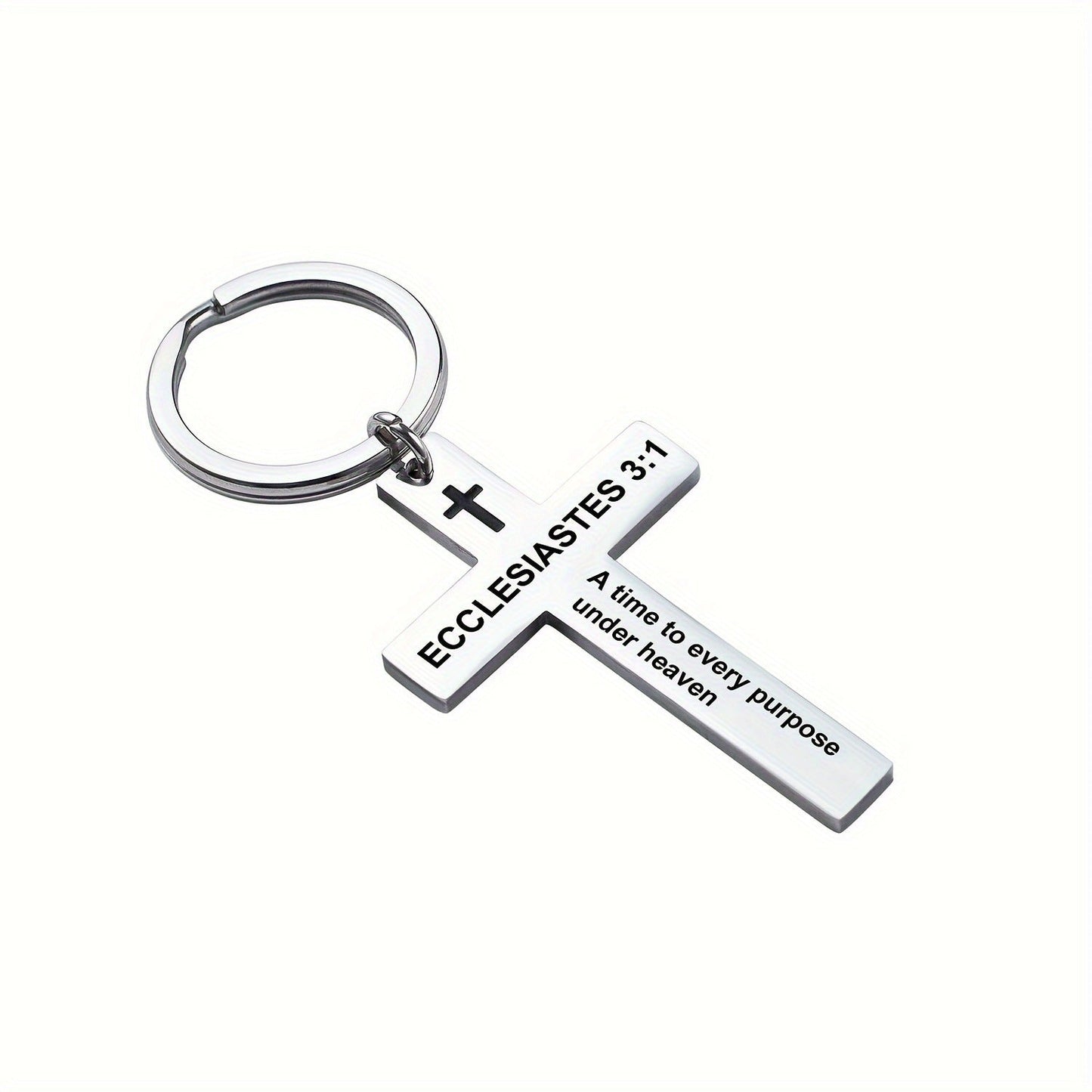 Personality Trend Stainless Steel Faith Cross Scripture Lettering Metal Keychains LadyShow.Store