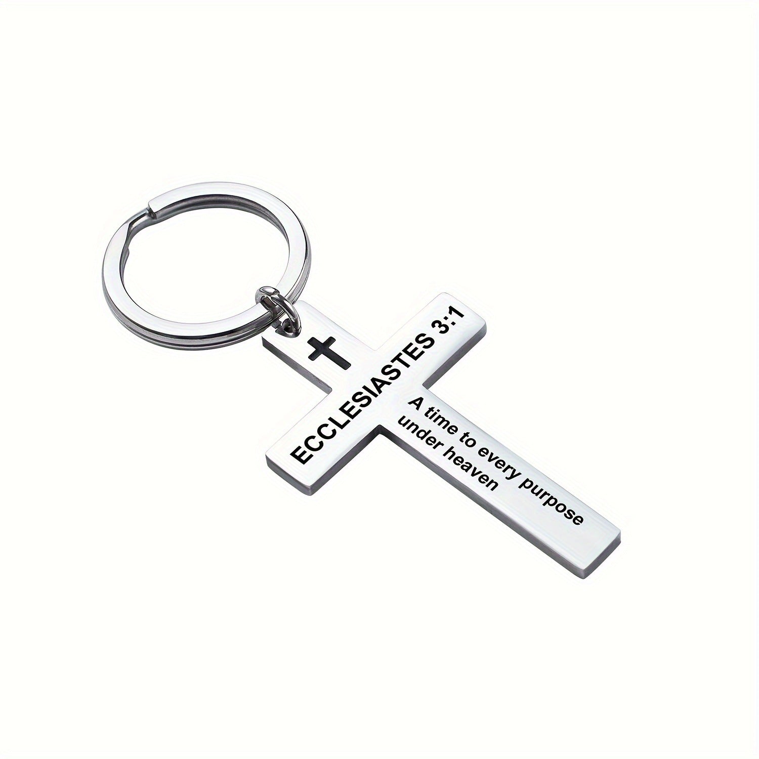 Personality Trend Stainless Steel Faith Cross Scripture Lettering Metal Keychains LadyShow.Store