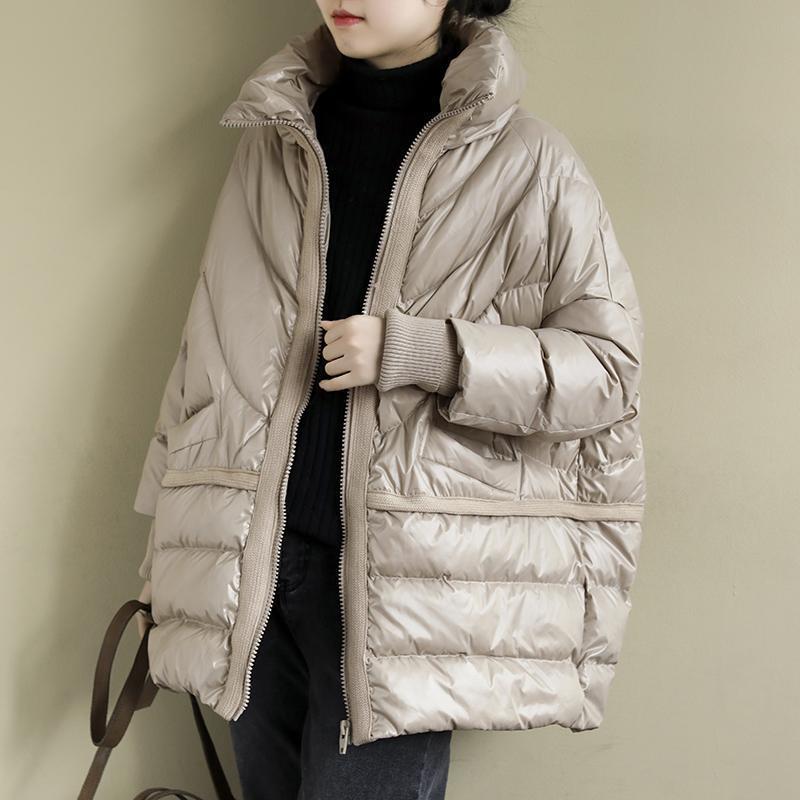 White Duck Down Artistic Stand-up Collar O-type Plus Size Women's Down Jacket Wool Stitching Design Style LuxuryLifeWay Online Store