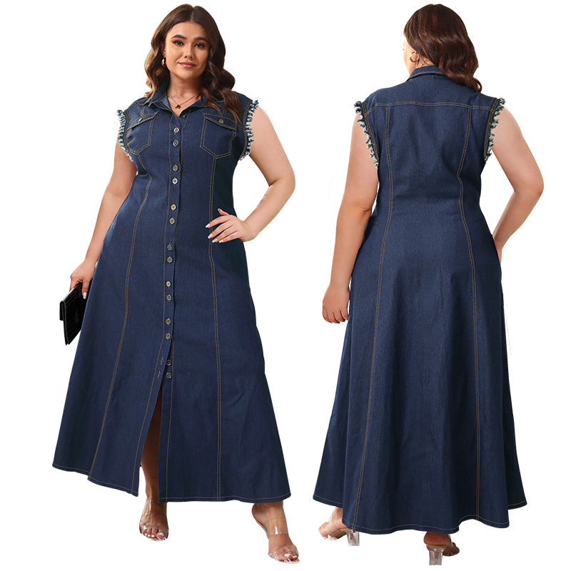 Button Cardigan Denim Long Dress For Women NorixaFashion.com