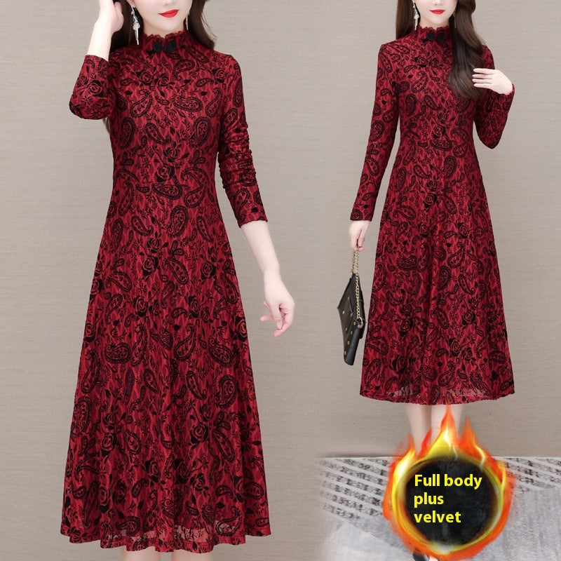 Fashion Personality Lace Velvet Dress Women NorixaFashion.com