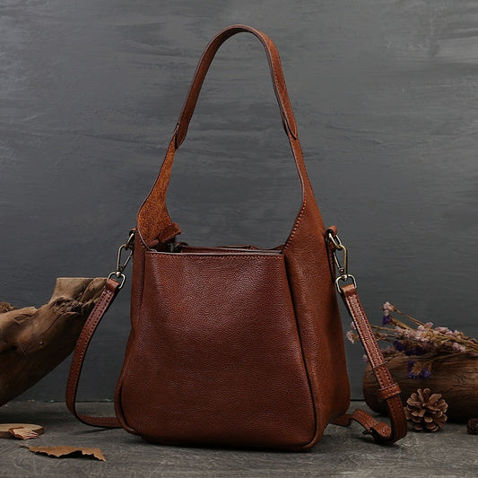 Solid Color Women's Portable Cross-body Bag First Layer Cowhide LadyShow.Store