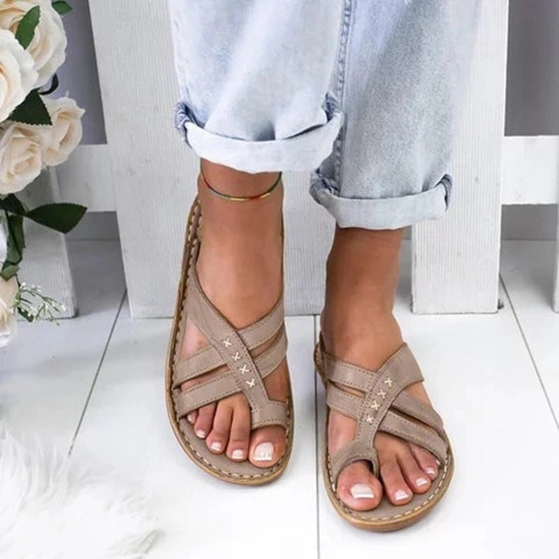 Retro Women's Wedge Heel European And American Casual Plus Size Shoes Solid Color Sandals LadyShow.Store