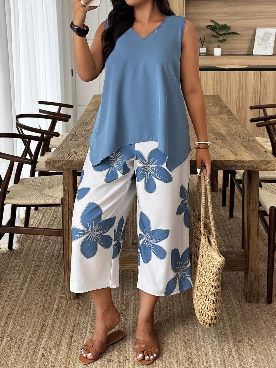 Women's Casual Elegant Printed Cropped Pants Set LadyShow.Store